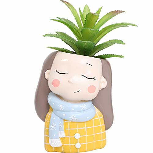 Designer Muffler Girl Pot Succulent Planter for Indoor Plants - Resin Planters Table Top Decorative Gardening Pot for Living Room, Home & Office Decoration ( 3.5" X 3.5" ) - Muffler Girl Planter Pot, Pack Of 1