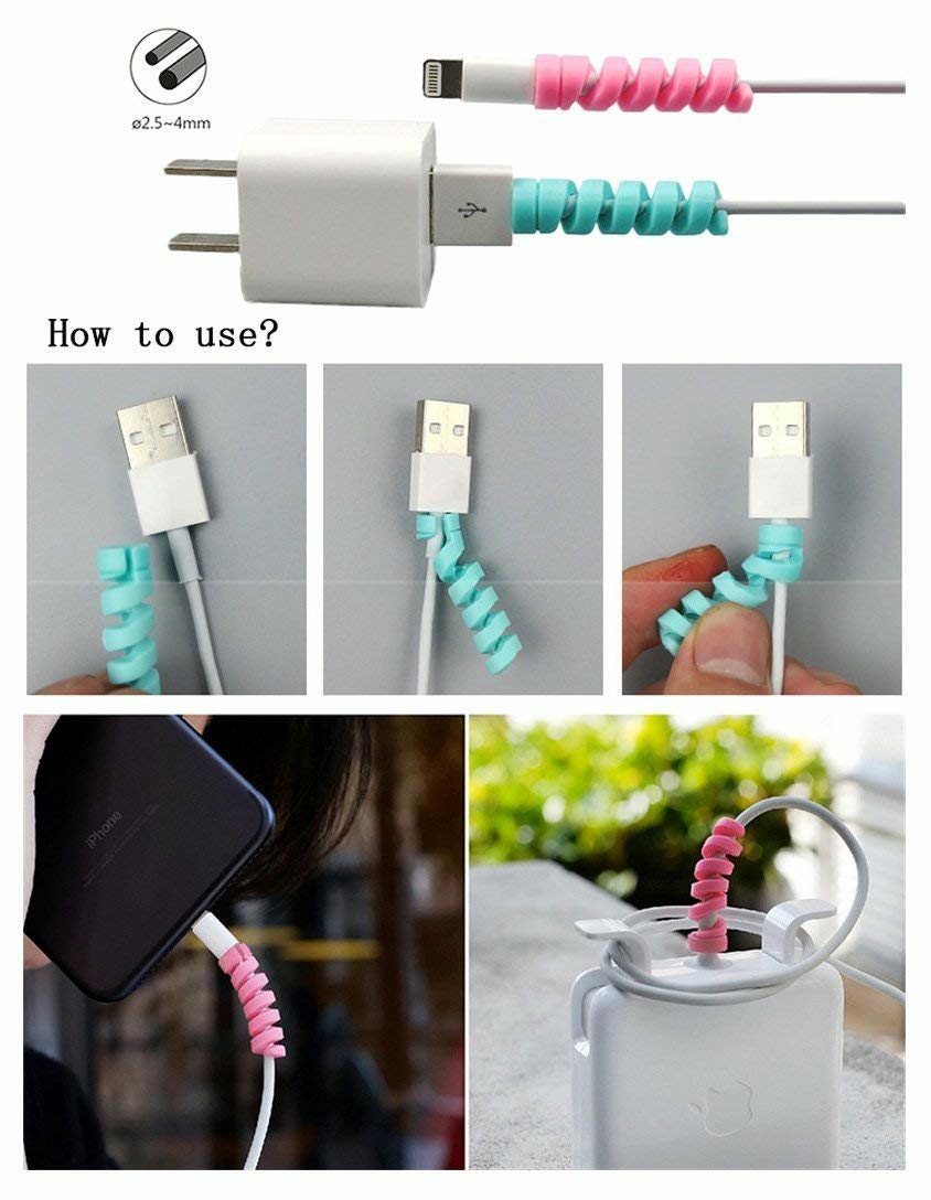 Spiral Charger Cable Protector Data Cable Saver Charging Cord Protective Cable Cover - Cable Protector, Pack Of 4 Piece Set