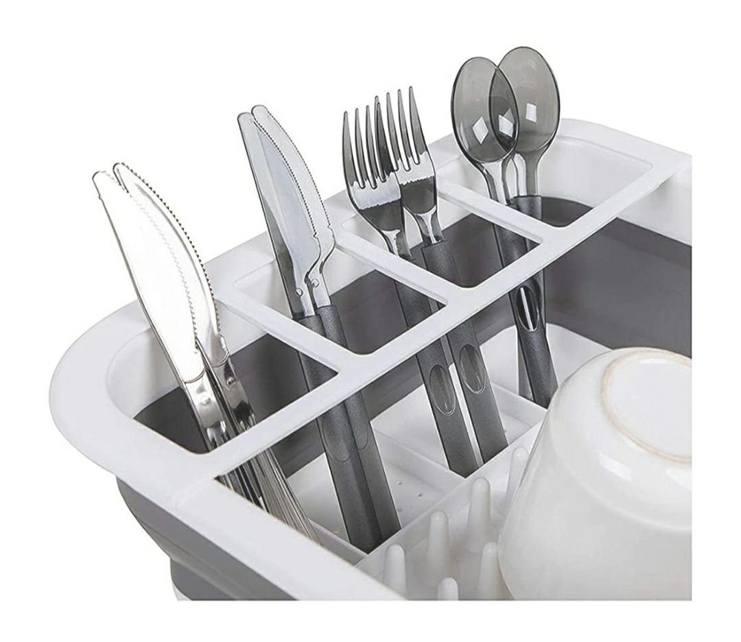 Silicone Collapsible Foldable Dish Drying Drainer Storage Kitchen Rack for Portable Travel Dinnerware Organizer ABS Plastic & Silicone(PP+TPE) & Dishwasher Safe - Silicone Foldable Rack, Pack Of 1