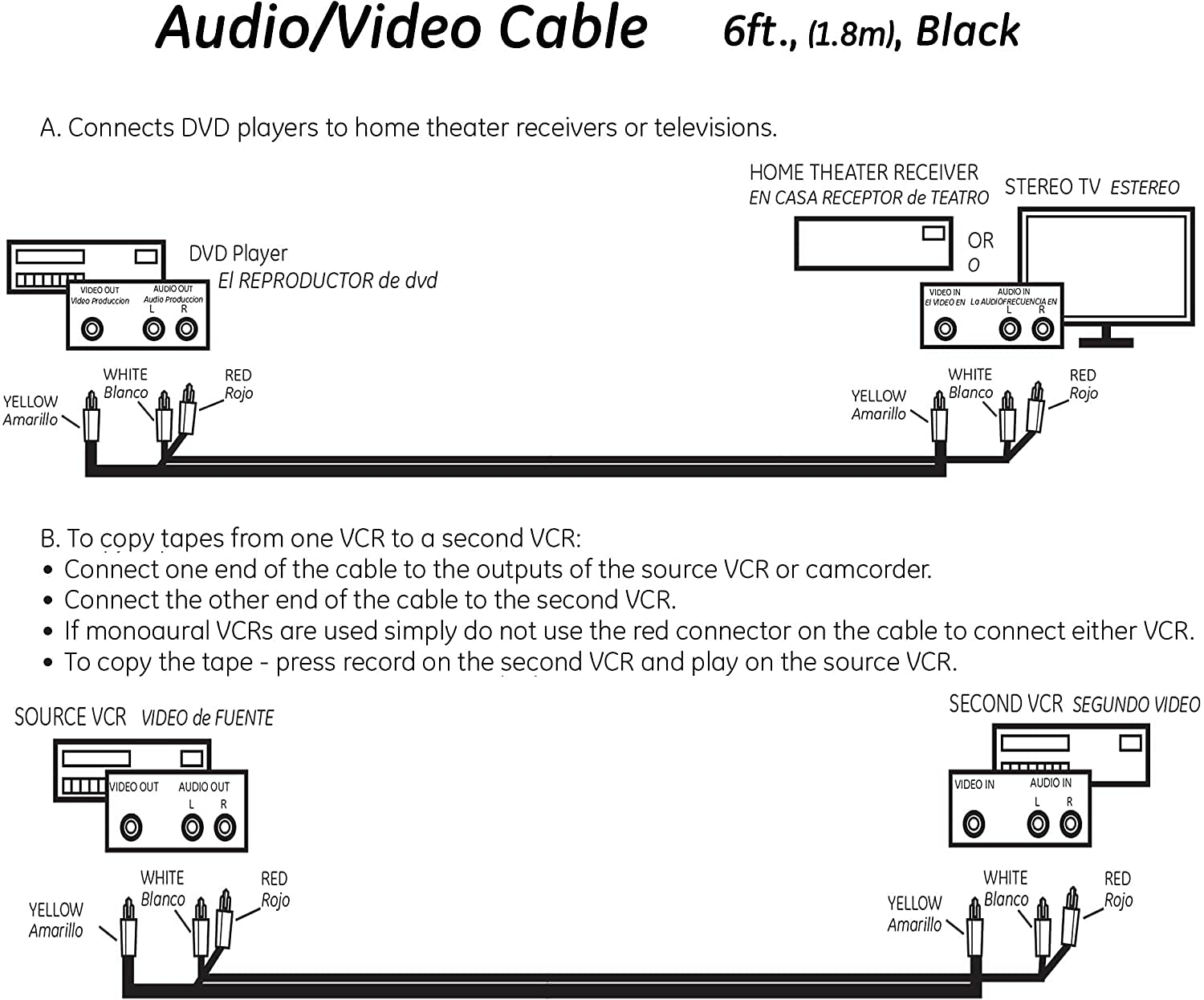 3 RCA Male to Male 3 RCA Audio Video AV Cable. Suitable for TV LC LED Home Theater Laptop PC DVD .Black - 3 RCA, Pack Of 1