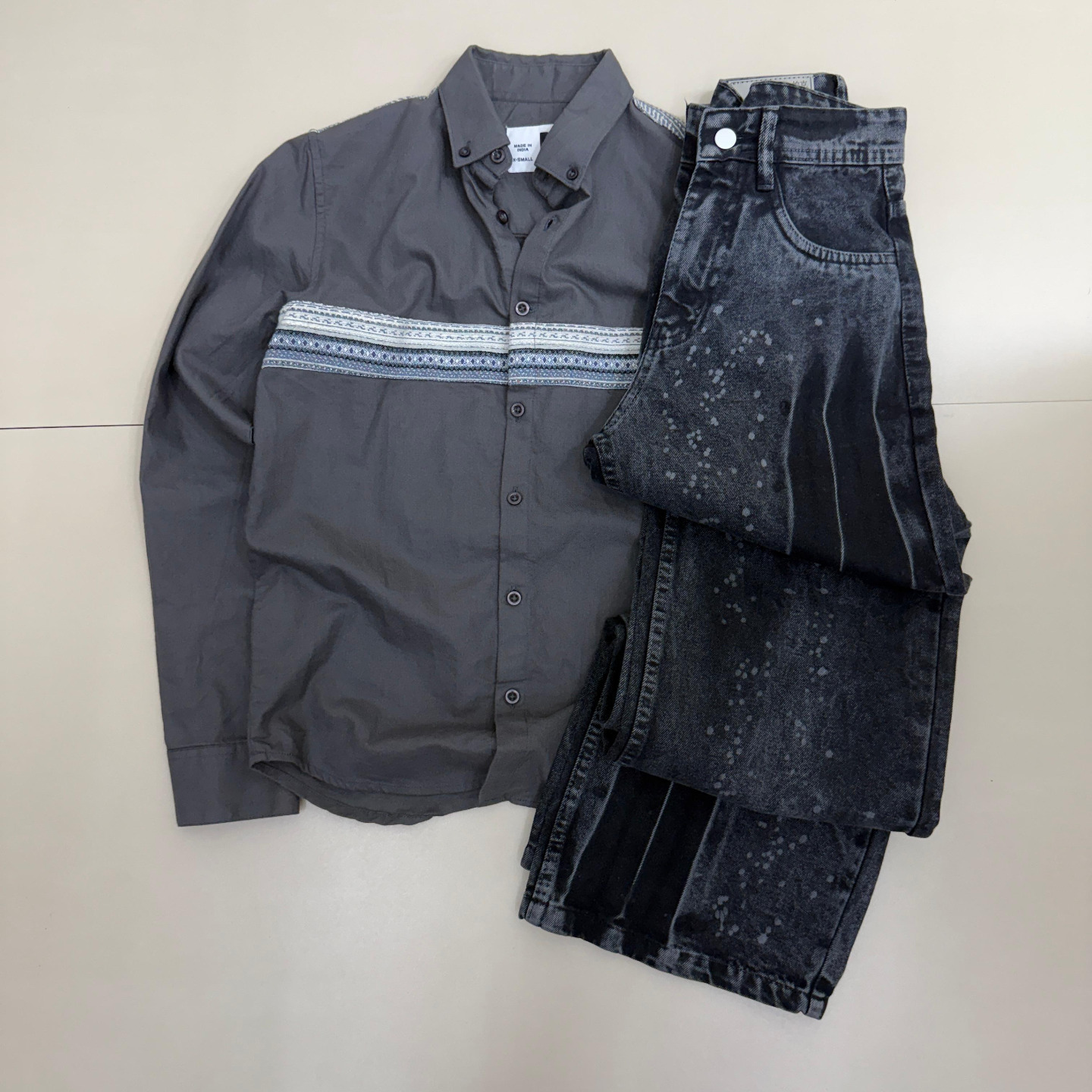 Full Sleeve Embroidery Shirt + Splash Baggy Jeans Combo (XS,S)