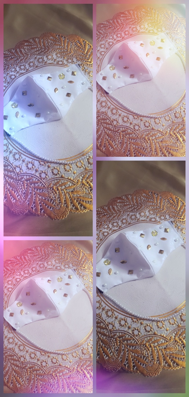 Spk "Pearl Embellished luxury cotton silk pearl chained mask" - White, Customized