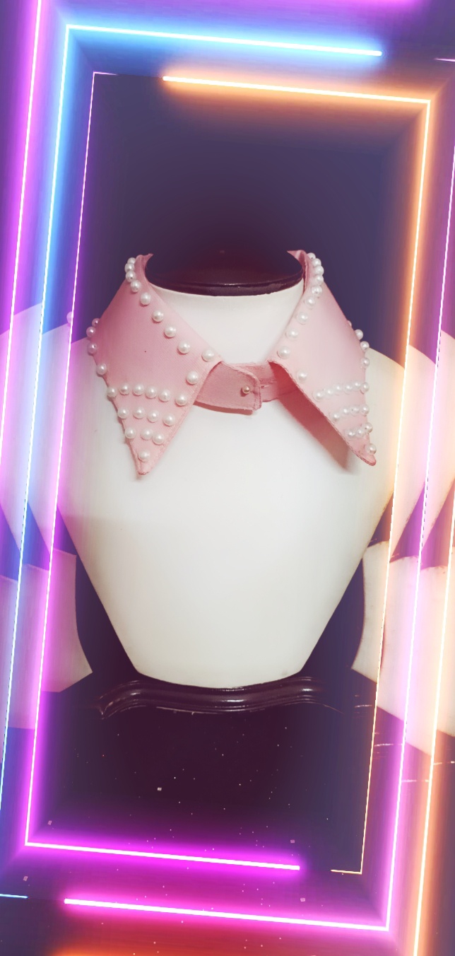 Classic Pearl Beaded Shirt Fashion Collar Detachable  - Pink Lace, Neck :-L- 16.5 inch  W- 3 inch, WhatsApp Us For Size Changes