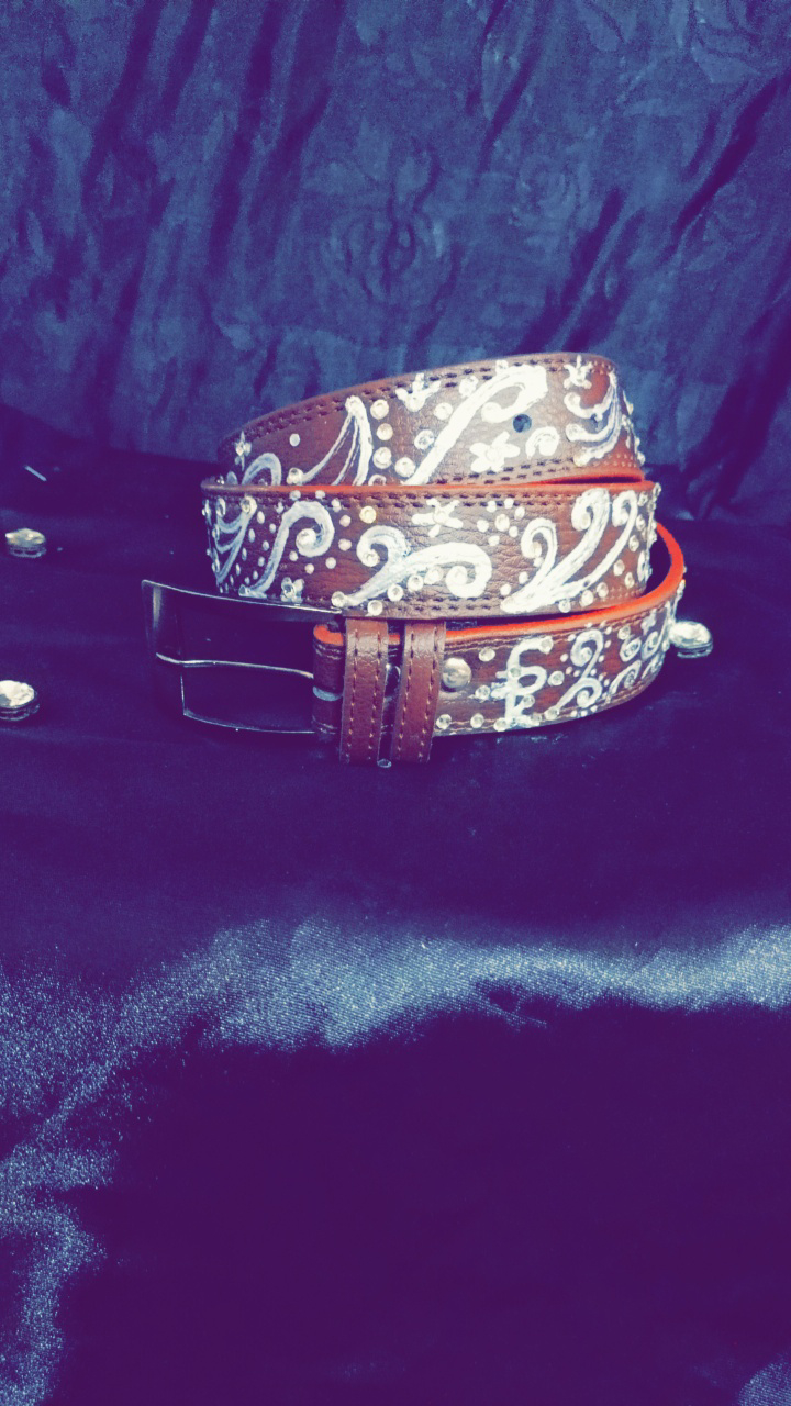 Brown Silver liquid embroidered Antique luxury Belt  - Nutmeg Wood Finish, Waist - 38"- 40" width- 1.25", Get Free Scrunchie gift!