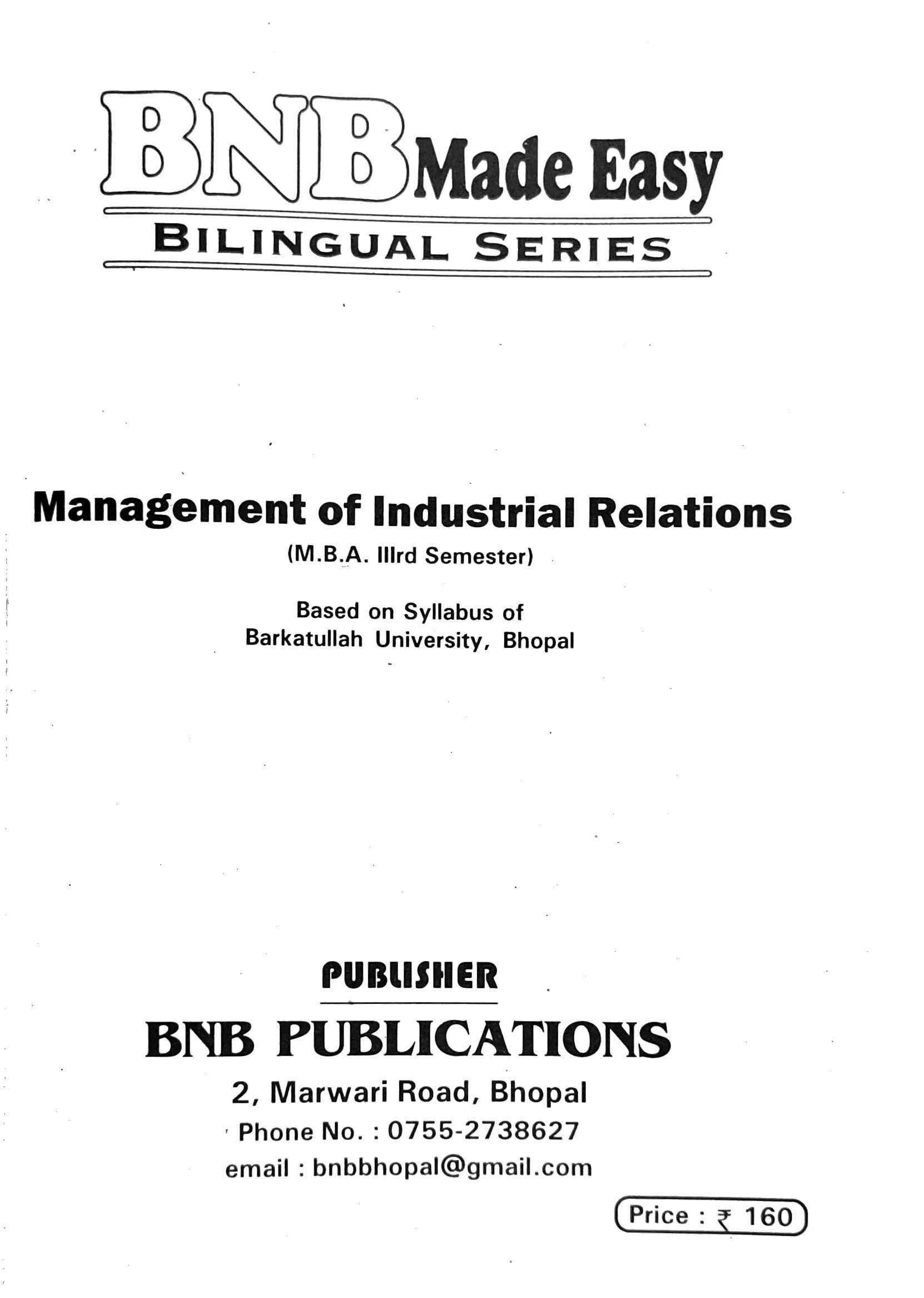 MANAGEMENT OF INDUSTRIAL RELATIONS