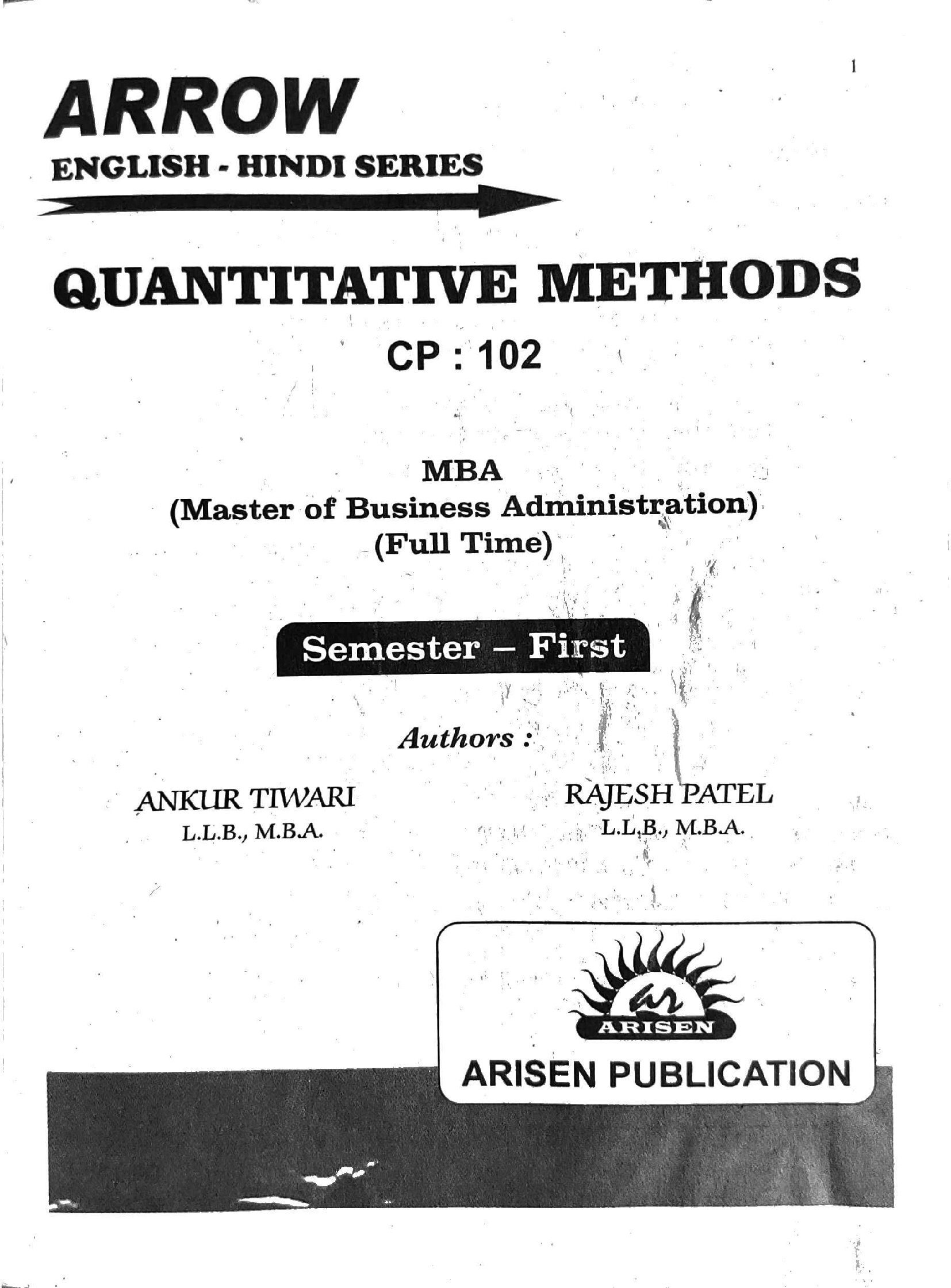 QUANTITATIVE METHODS ARROW (ARISEN PUBLICATION)