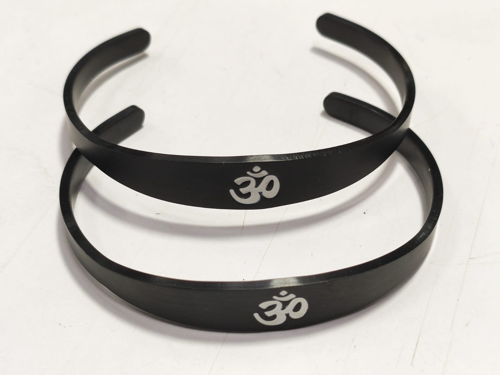 Buy quality Silver Black Leather OM CZ Bracelet For Men in Ahmedabad