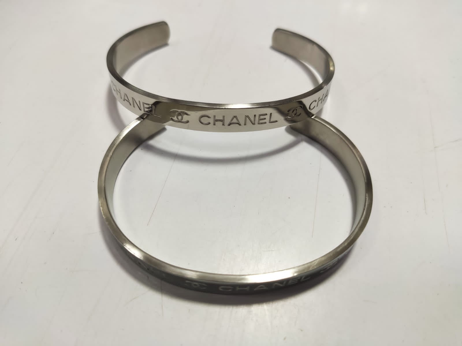 Vintage Chanel Satin Logo Hinged Bangle Bracelet