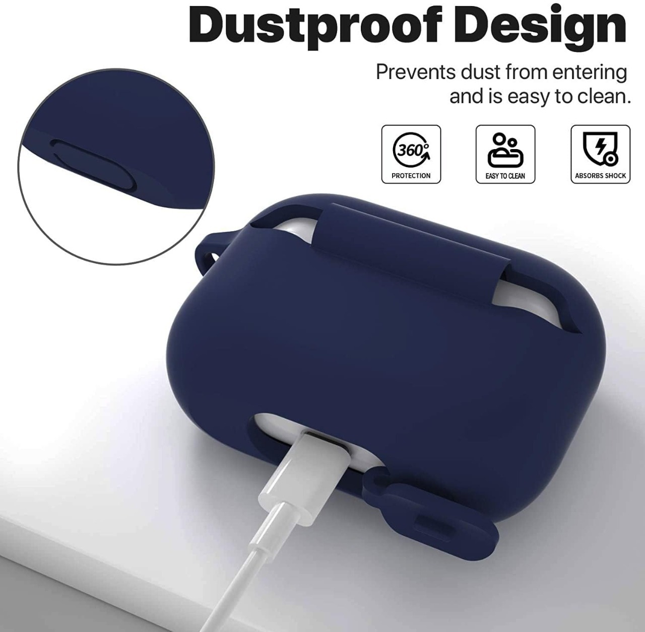 Custodia In Silicone Per AirPods Pro 2 Generazione - Morbida, Antiurto, Con Moschettone, Colore Blu Scuro - Foto 14
