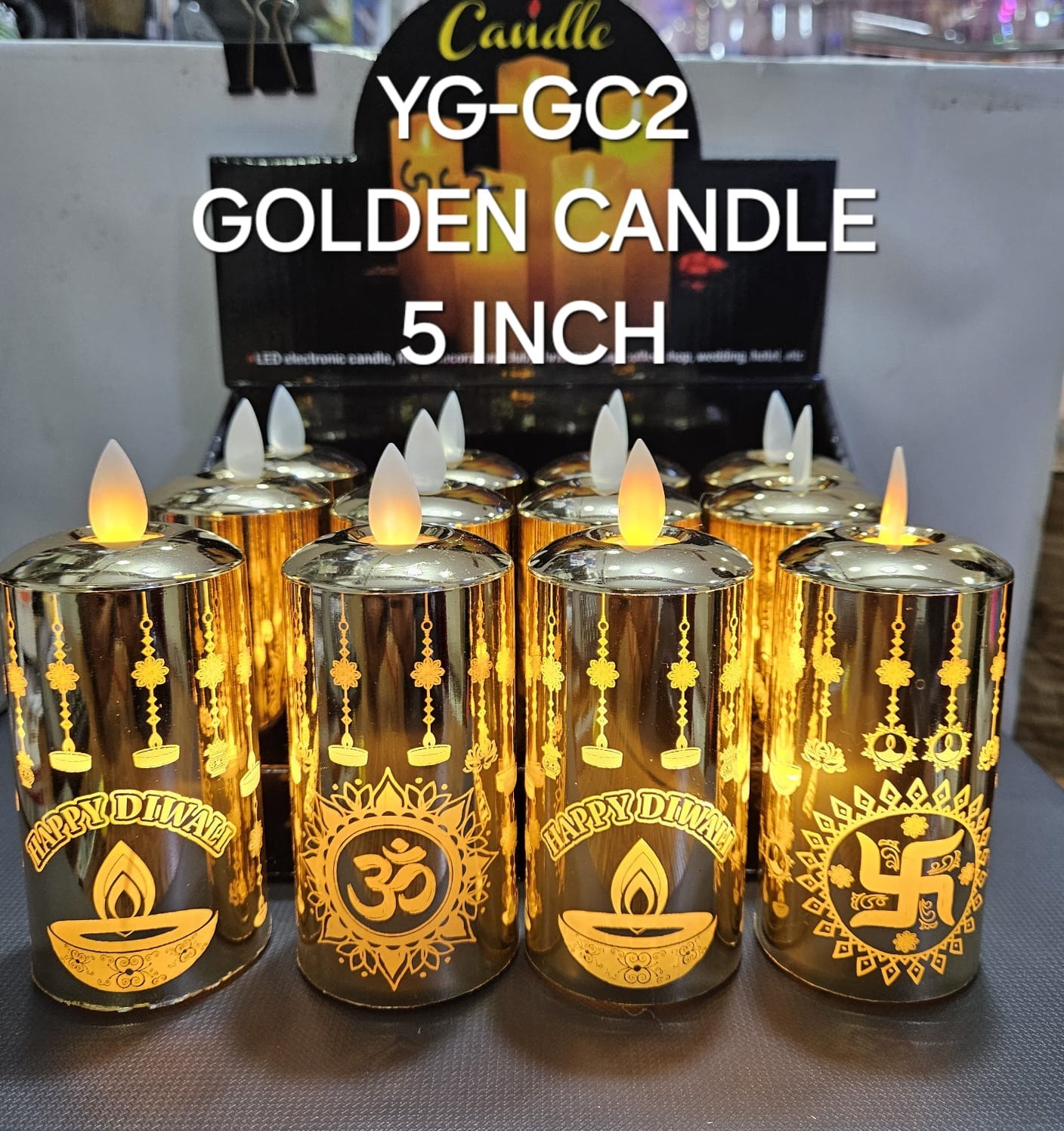 YG-GC2 GOLDEN CANDLE 5 INCH LED (1qty ) electronic candle, DIWALI HAPPY ॐ HAPPY DIWA 卐 electronic candle, Home decoration, club, Christmas day, coffee shop, wedding, hotel, HAPPY DIWALI