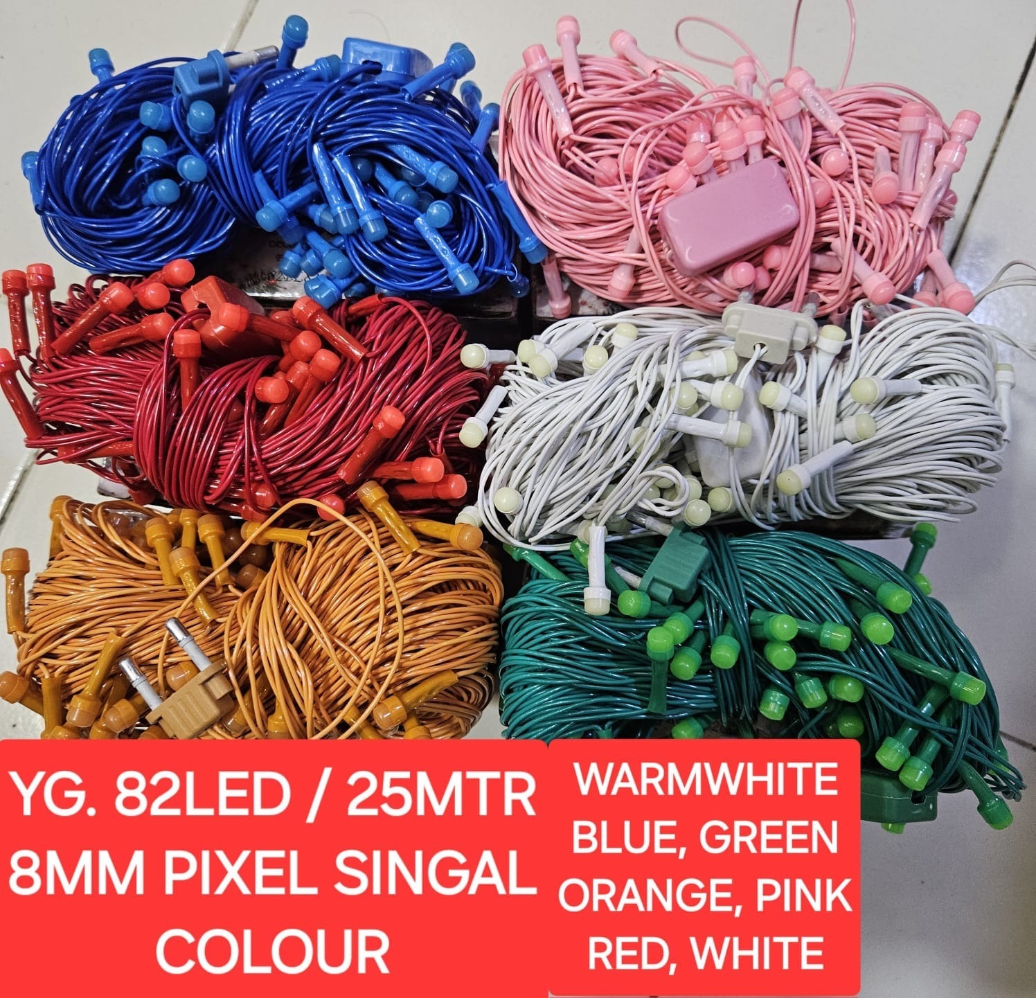 YG 82LED / 25MTR 8MM PIXEL SINGAL COLOUR - WHITE