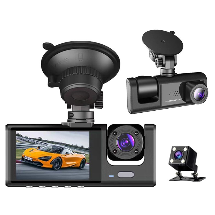 S-1 Plus| 3-Channel 1080P Dash Cam – Front, Inside & Rear | Night Vision, Loop Recording, G-Sensor, Parking Mode | Car DVR Camera