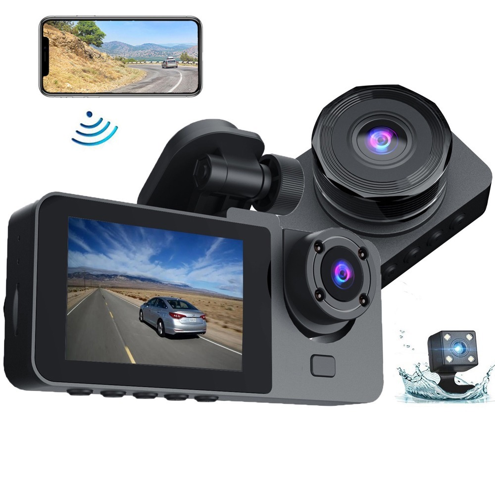 Y15 | 3-Lens Car Dash Cam | Front, Rear & Inside Camera | Full HD Night Vision, G-Sensor, Loop Recording & Parking Mode