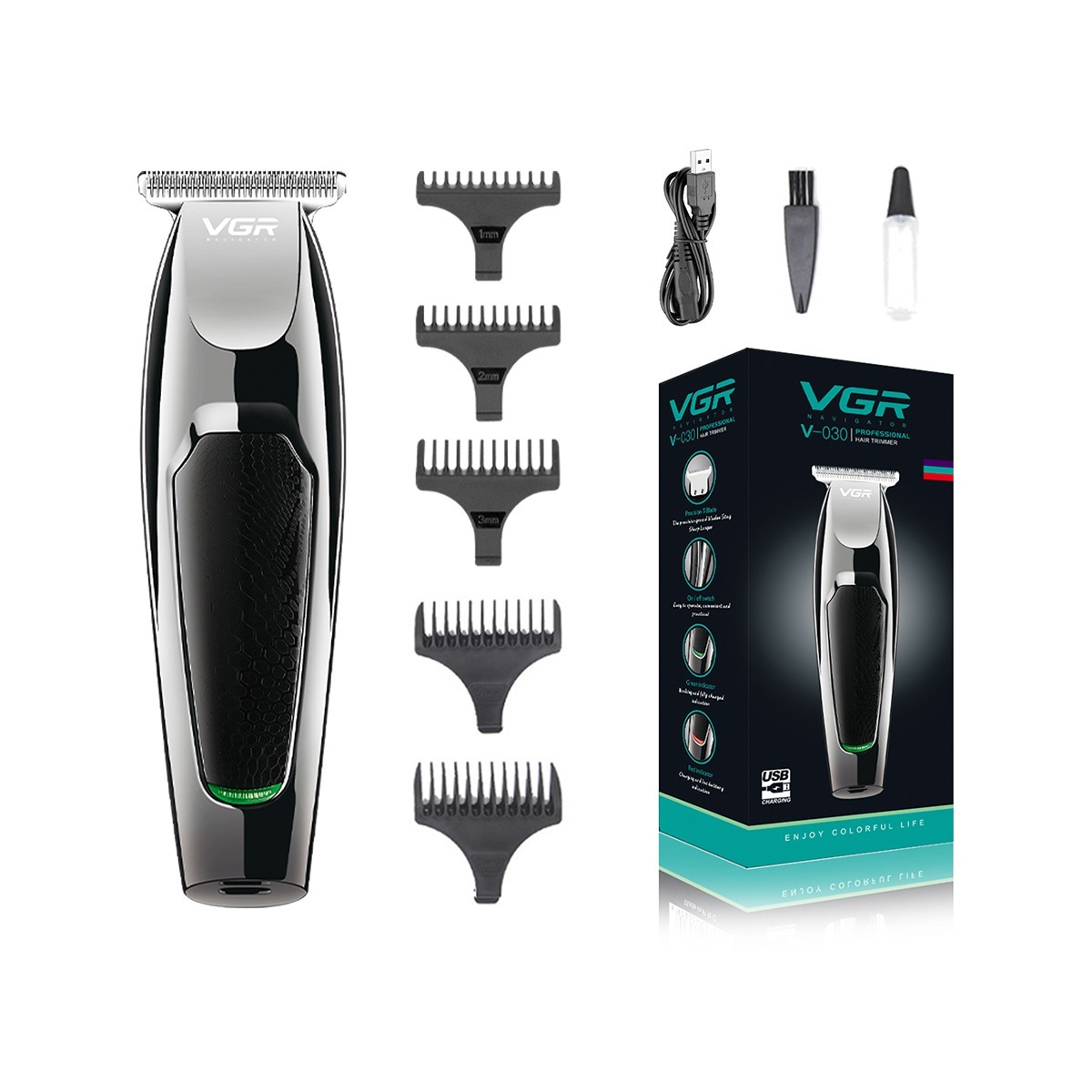 VGR V-030 Electric Hair Clipper – Precision T-Blade, Rechargeable Cordless Trimmer with LED Indicators