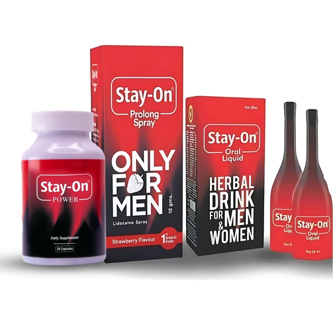 Stay-On Stamina Pack – Ayurvedic Capsules, Oral Liquid & Delay Spray for Men’s Energy & Timing (30 Caps + 2 x Oral Liquid + 1 Spray)