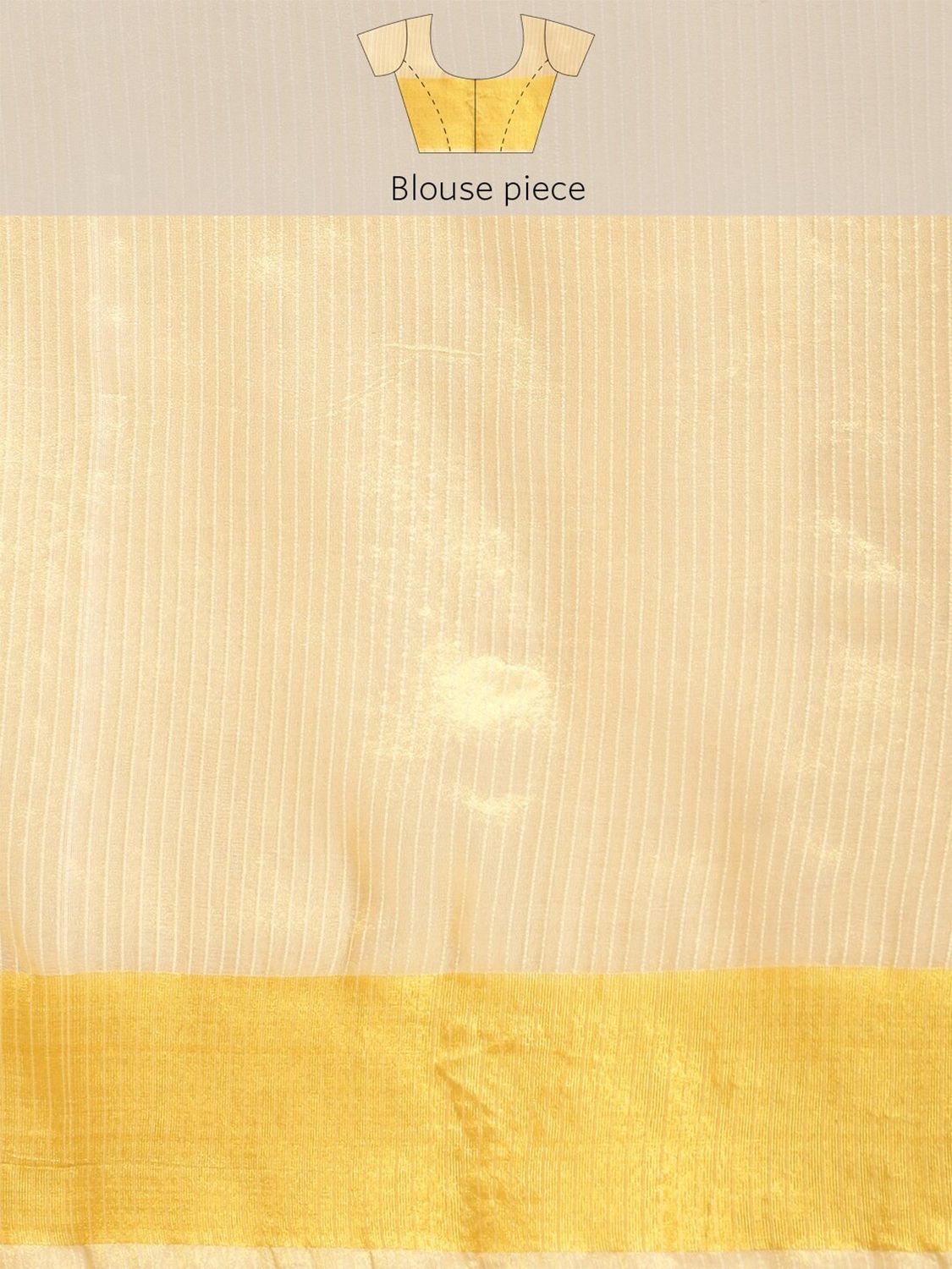 Leeza Store Cotton Blend Solid Plain Golden Zari Border Kerala Kasavu Saree With Blouse Piece - Beige