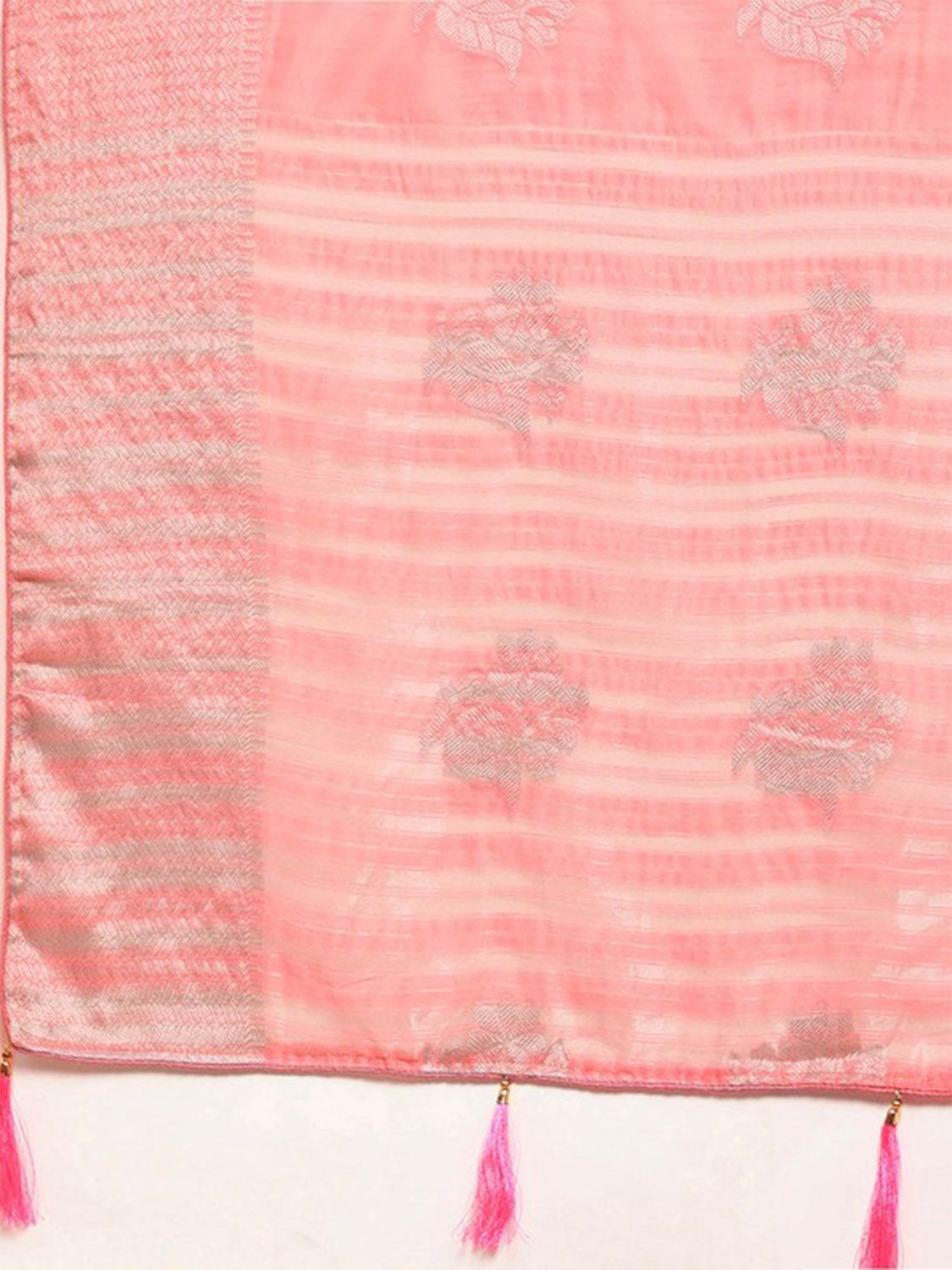 Leeza Store Tissue Silk Silver Zari Floral Ethnic Motifs Saree With Blouse Piece - Light Pink