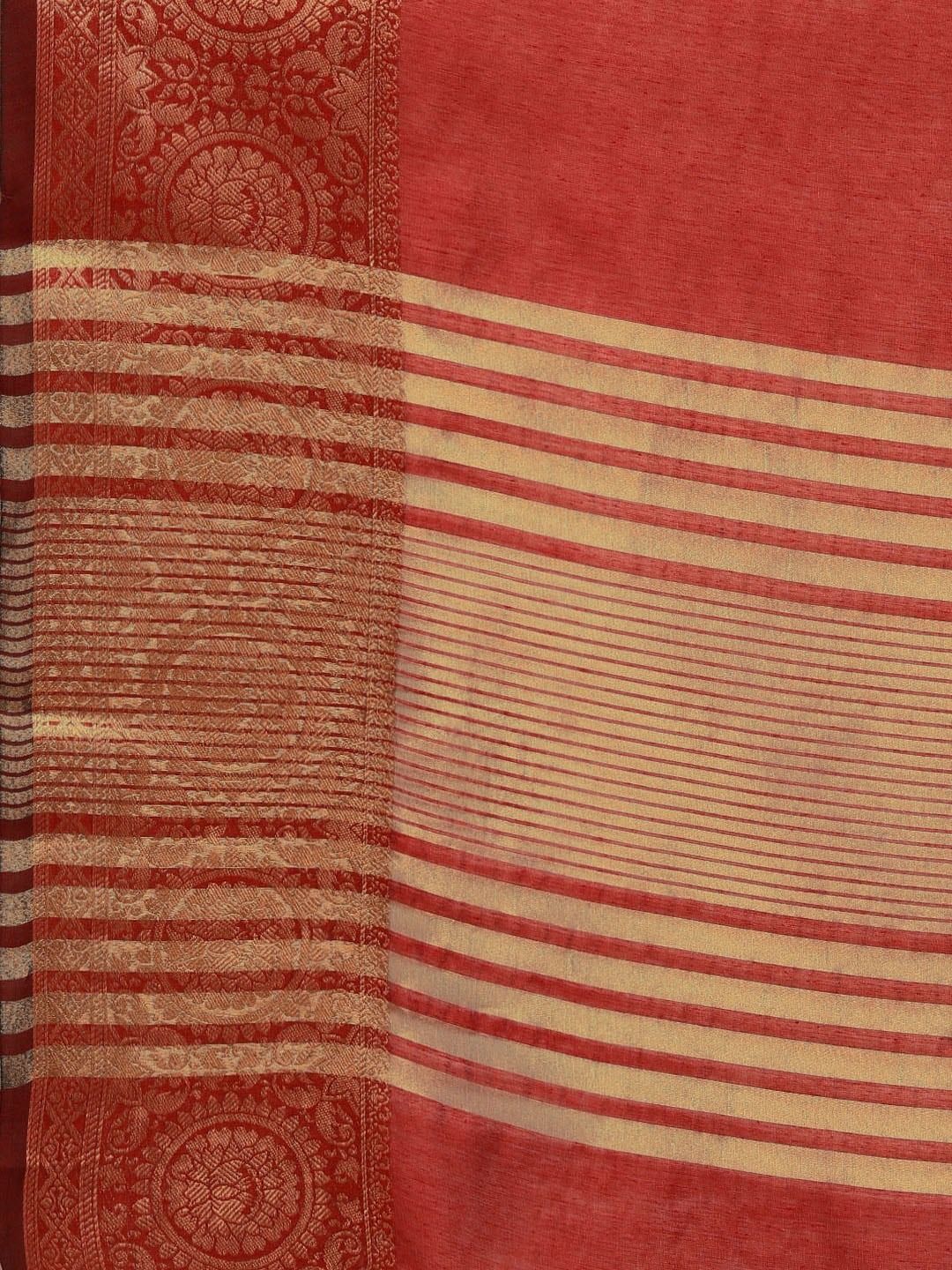 Leeza Store Women's Cotton Silk Golden Zari Border Jacquard Woven Plain Solid Saree with Unstitched Blouse Piece - Red