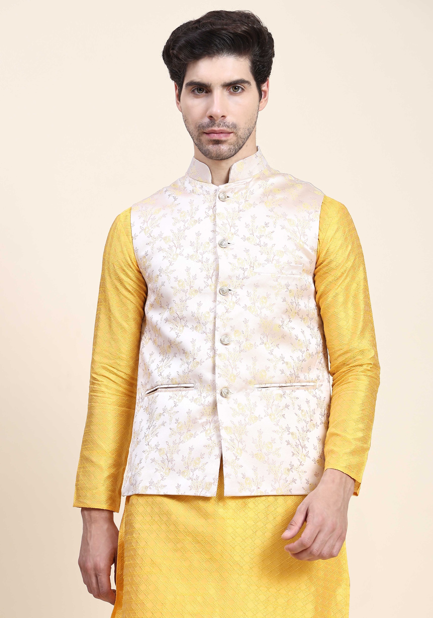 Textured Weave Floral Pattern Modi Jacket (  indiamarketto )