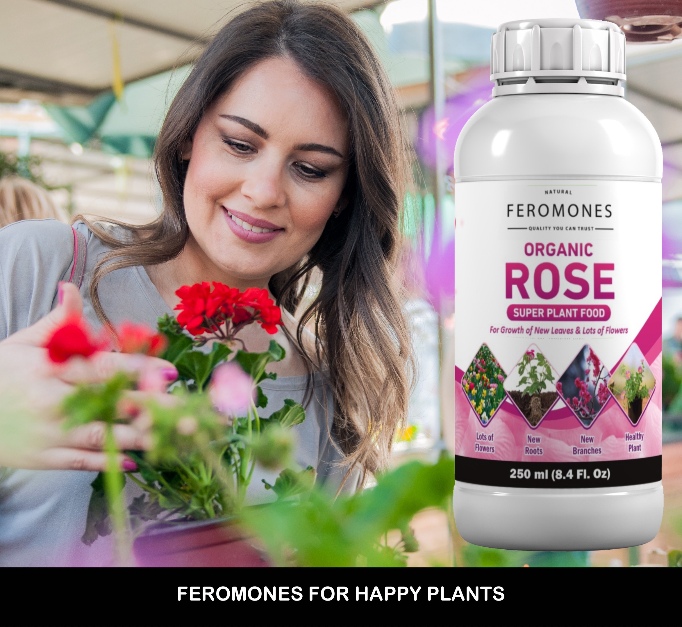 Feromones Organic Rose Super Plant Food - For Rose Plants Growth and Flowering Fertilizer, Potting Mixture - 250 ML