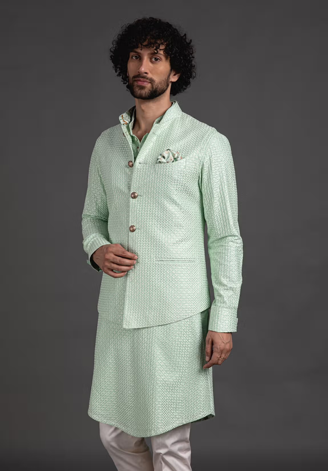 Arjan Dugal Green Chanderi Silk Bundi And Kurta Set - S, Yellow