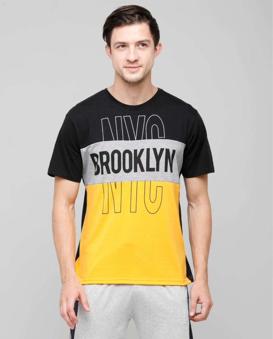 Men's Blended Colour Blocked Slim Fit Half Sleeves TShirt - Yellow - M, Yellow