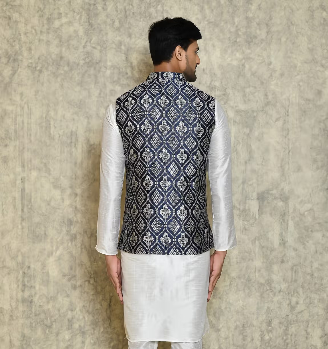 White Cotton Front Button Bundi And Kurta Se