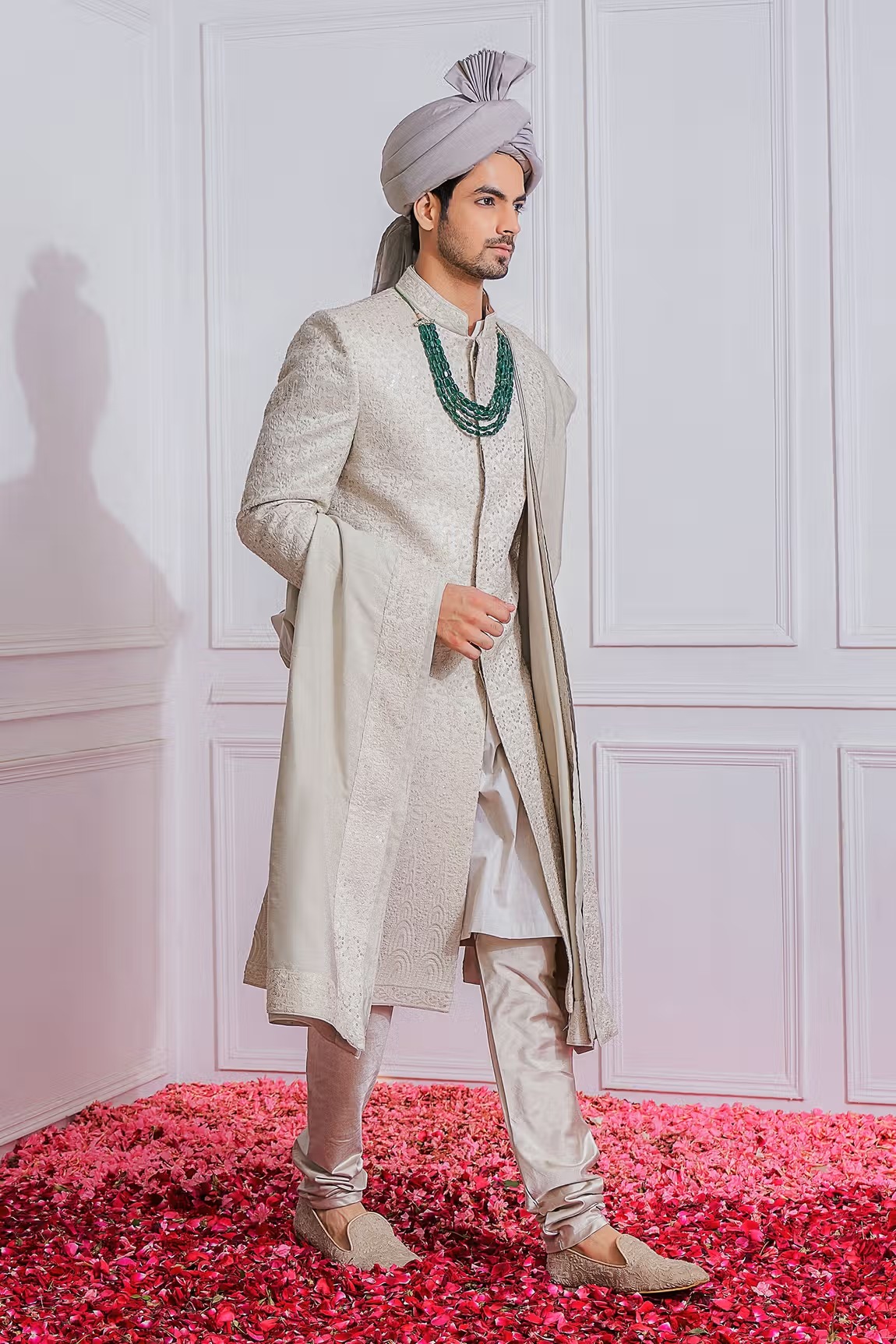  Grey Georgette Embroidered Sherwani Set