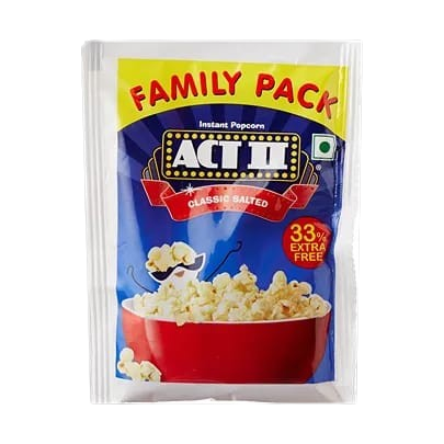 ACT II Instant Classic Salted Popcorn - 90 gm +30 gram extra