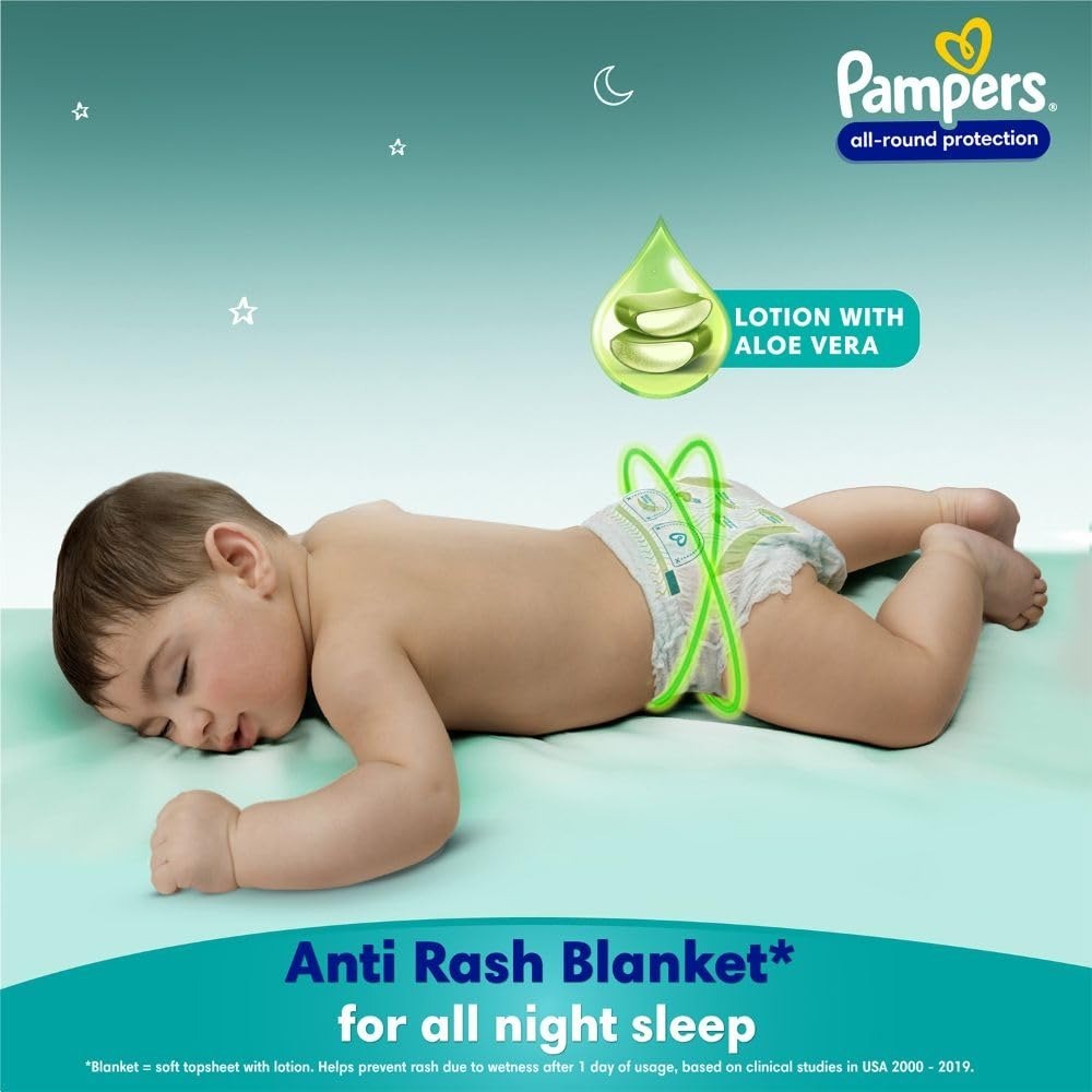 Pampers All round Protection Pants Style Baby Diapers, X-Large (XL) Size, 56 Count, Anti Rash Blanket, Lotion with Aloe Vera, 12-17kg Diapers - X-Large, 56