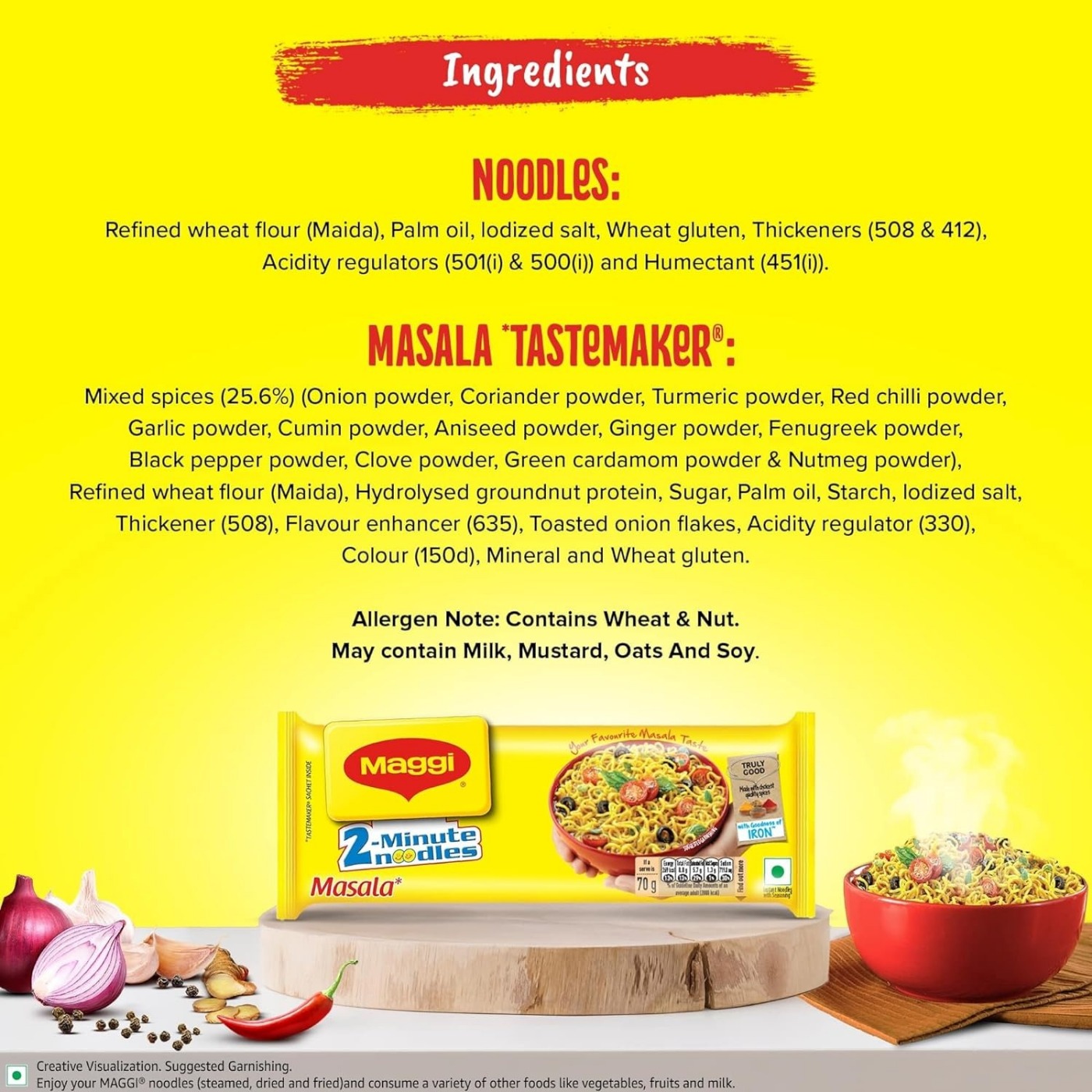 MAGGI 2-minute Instant Noodles, Masala Noodles with Goodness of Iron, Made with Choicest Quality Spices, Favourite Masala Taste, 70g (Pack of 18) - Pack of 18 (Rs. 252), Non-Returnable