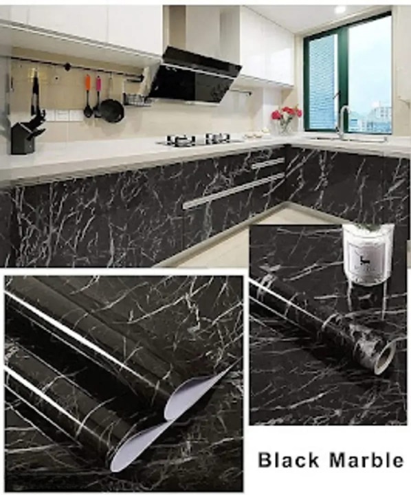 Kitchen Oil Proof Black Marble Wall Paper 200cm x 60cm CM Peel and Stick Countertops Waterproof, Anti-Mold , Heat Resistant ,Self-Adhesive Wall Sticker Back Marble Wall Paper (Black Marble 60*200 cm)