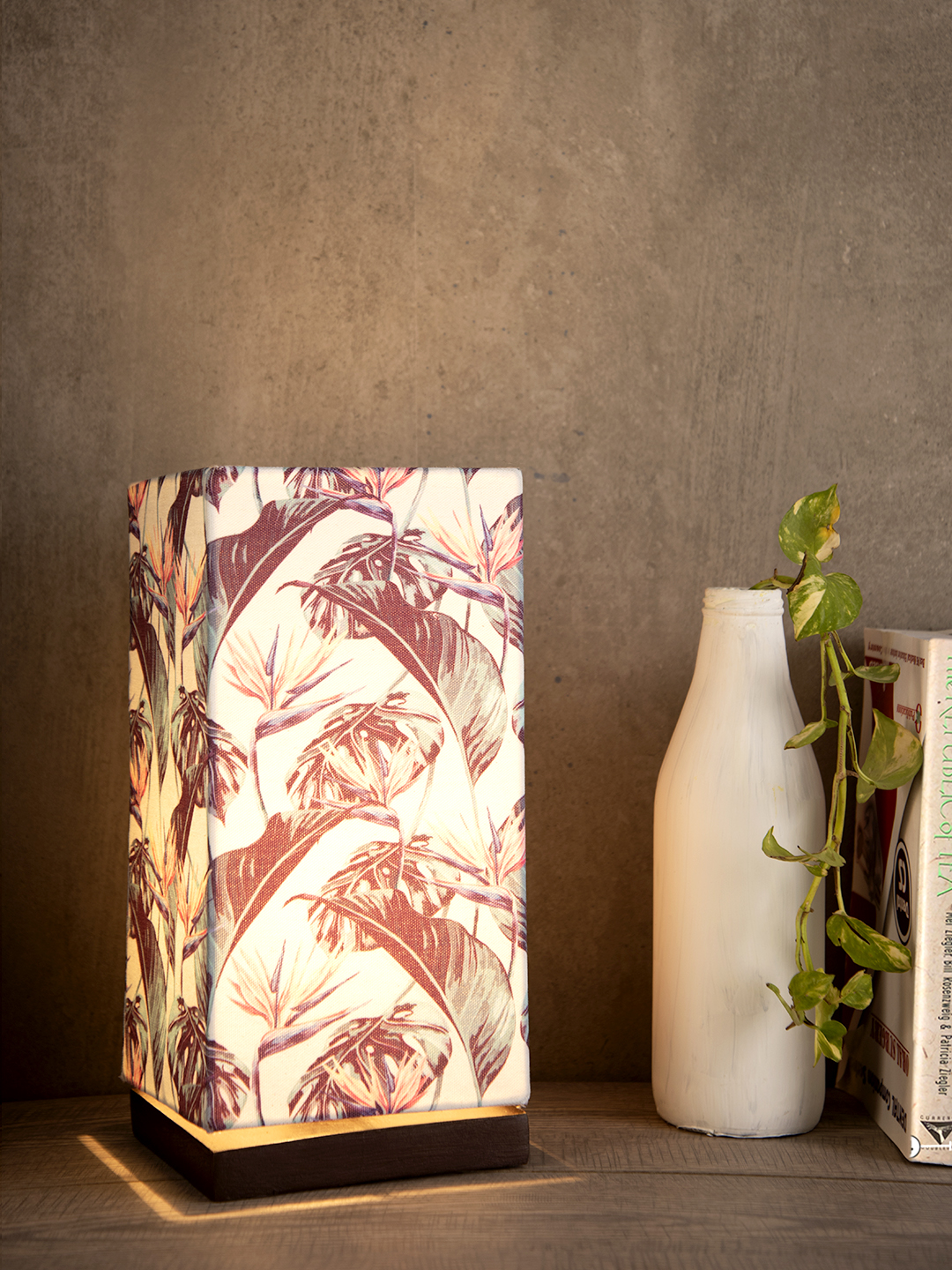 Birds Of Paradise Lamp with Wooden Base