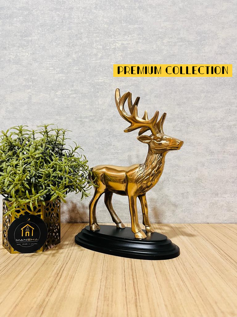 Golden Metal Deer - 11 Inch, Golden Metal, Brass Alloy