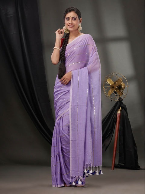 Handloom Sequence Chain Cotton Saree - Lavender Purple