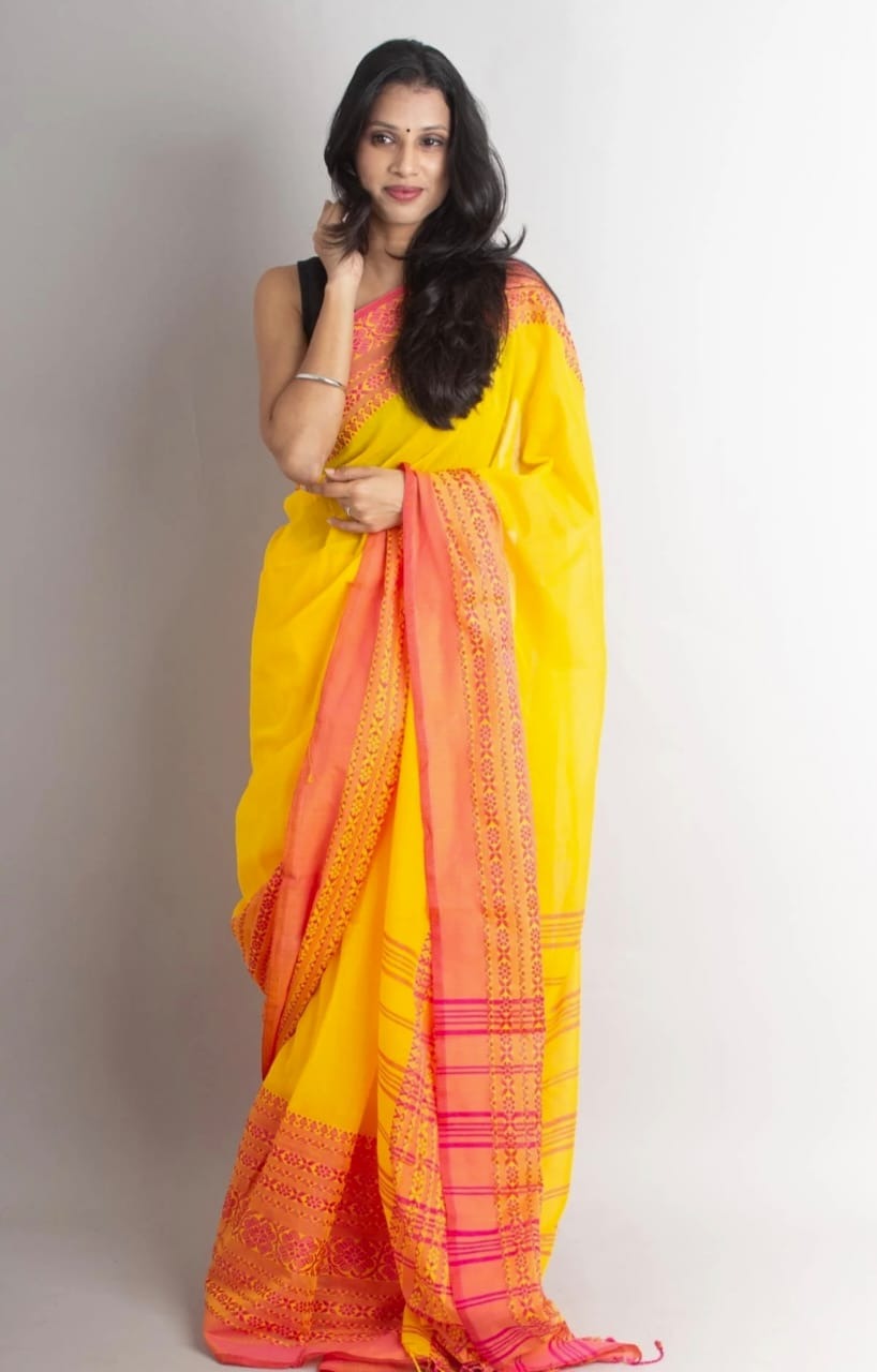 Handloom Begampuri Work Cotton Saree - Gold