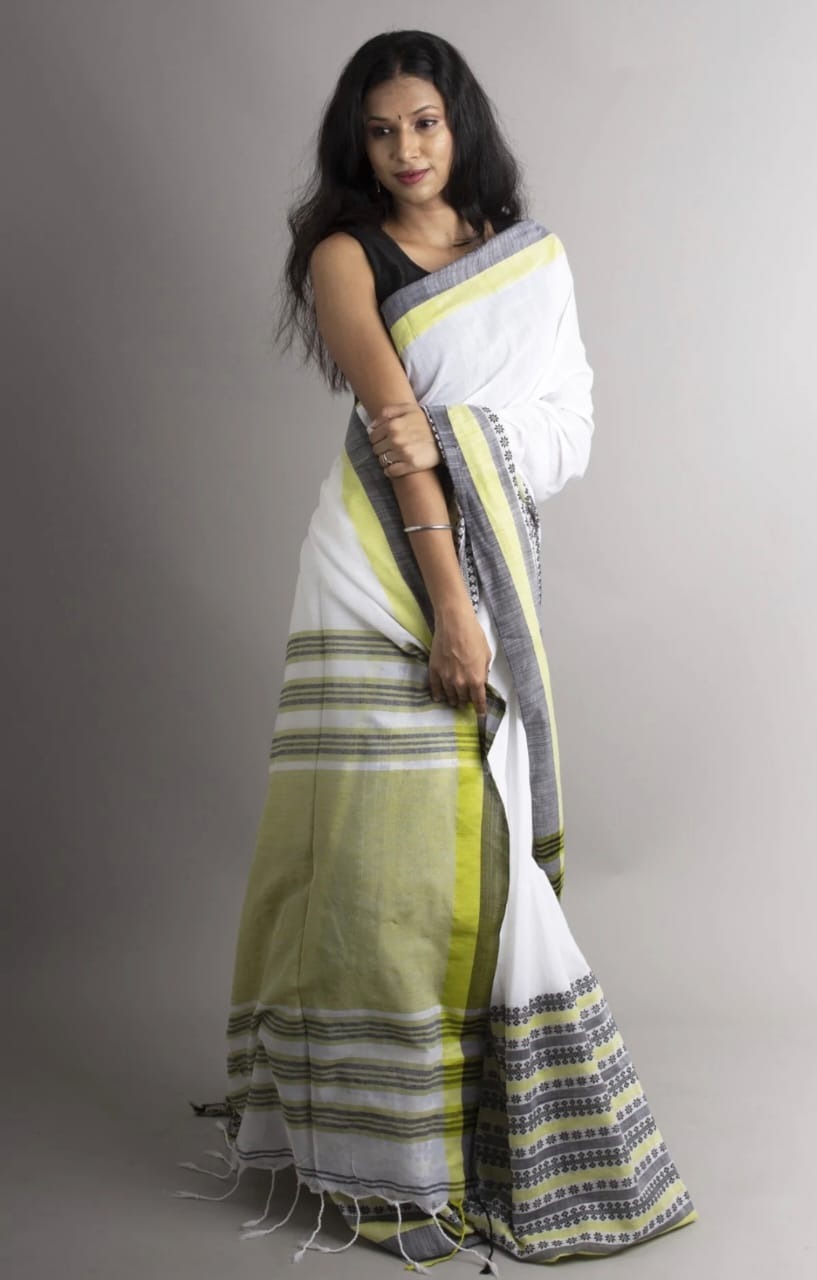 Handloom Begampuri Work Cotton Saree - White