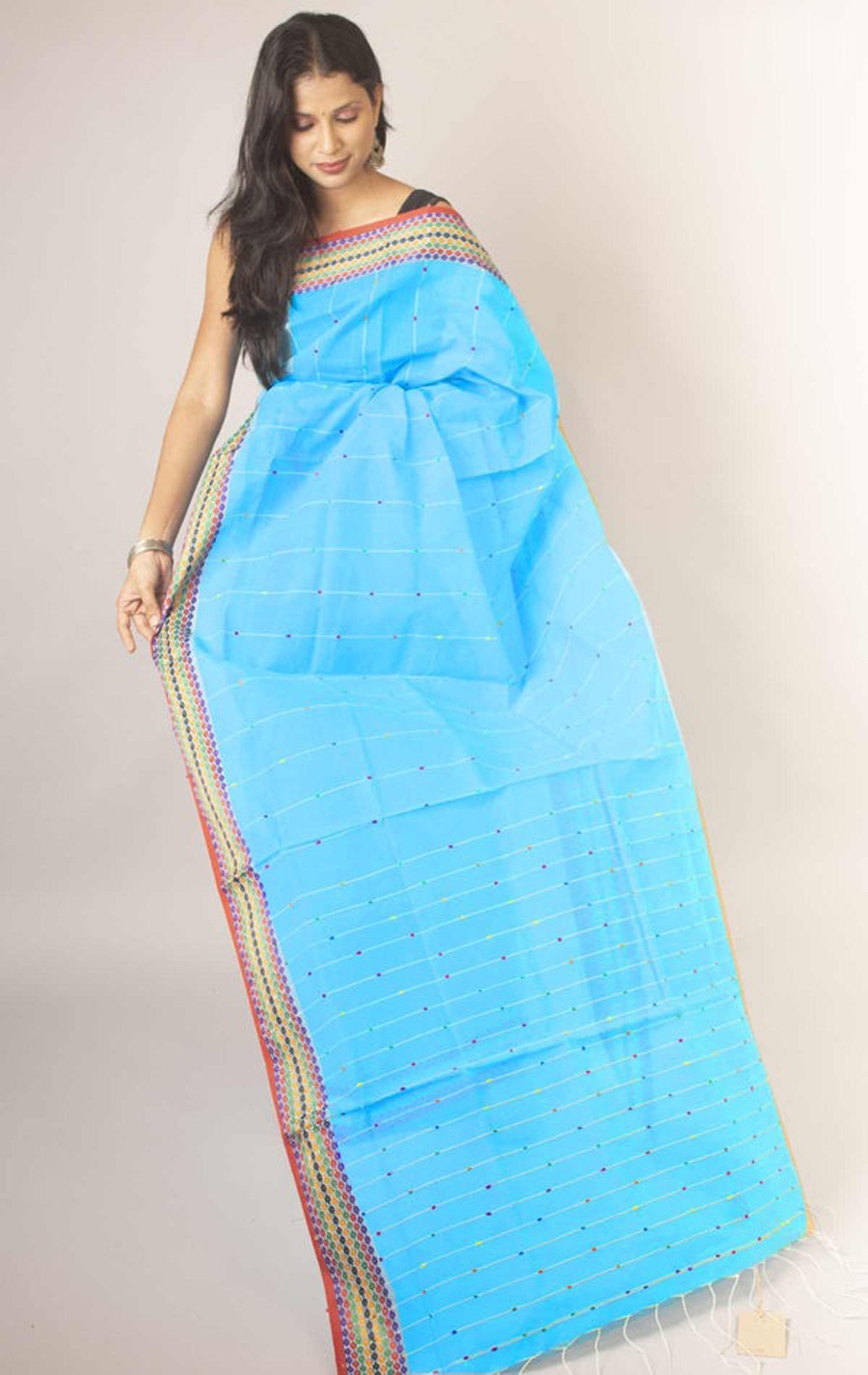 Handloom Sequence Border Cotton Silk Saree - Seagull