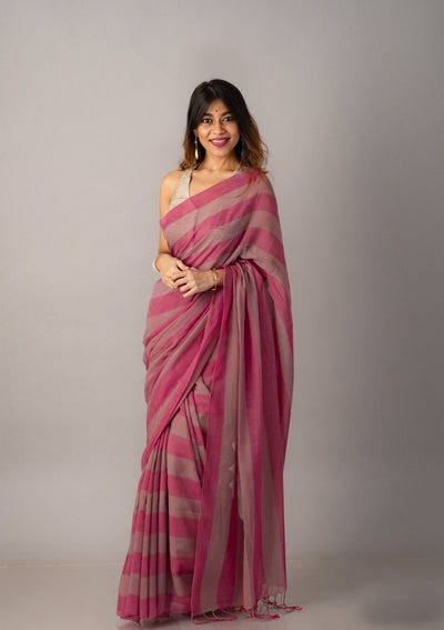 Handloom Self Contrast Strip Cotton Saree