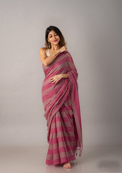 Handloom Self Contrast Strip Cotton Saree