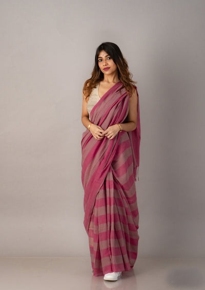 Handloom Self Contrast Strip Cotton Saree