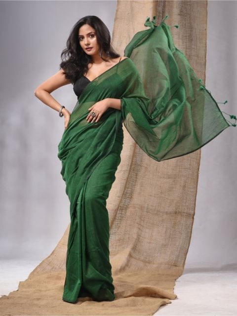 Handloom Solid Color Mul Cotton Saree - Free, Tom Thumb