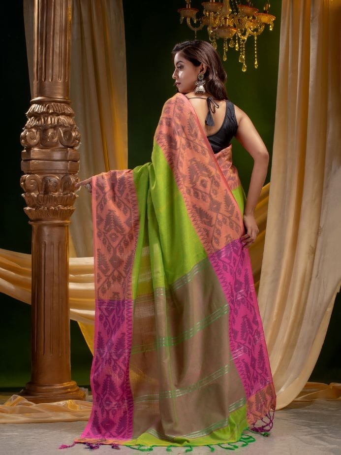 Handloom Jamdani Border Saree - Free, Japanese Laurel