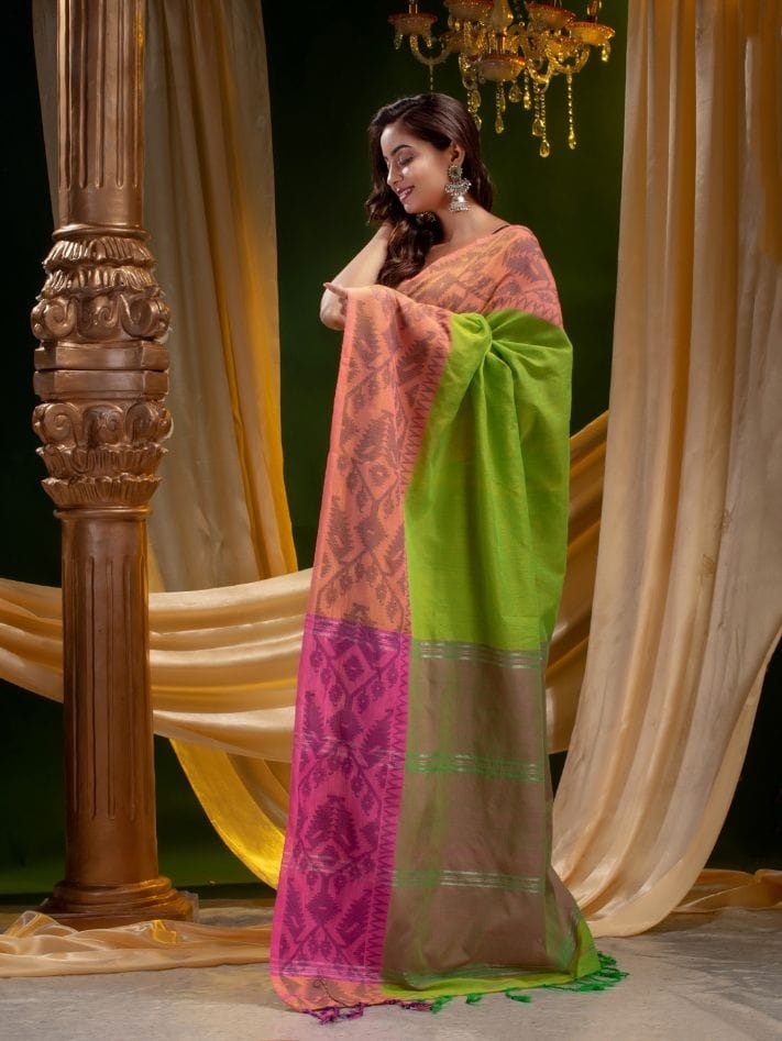 Handloom Jamdani Border Saree - Free, Japanese Laurel