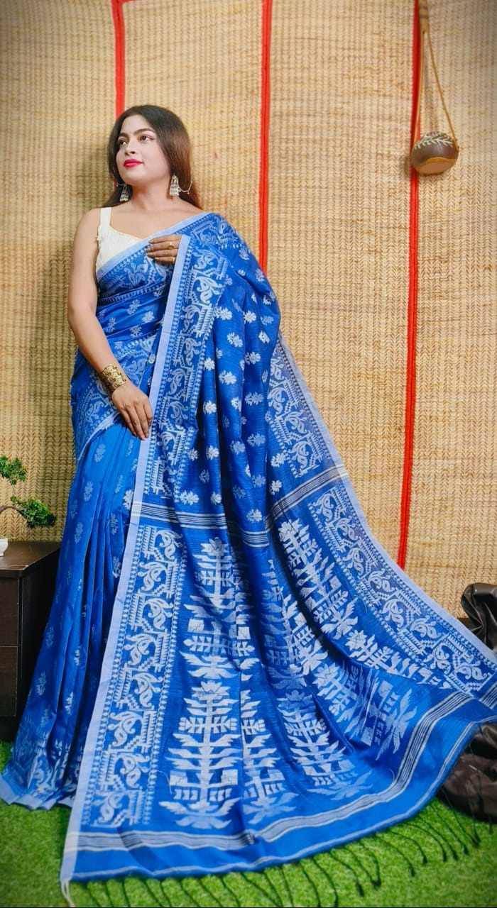 Handloom Khadi Jamdani - Free, Blue