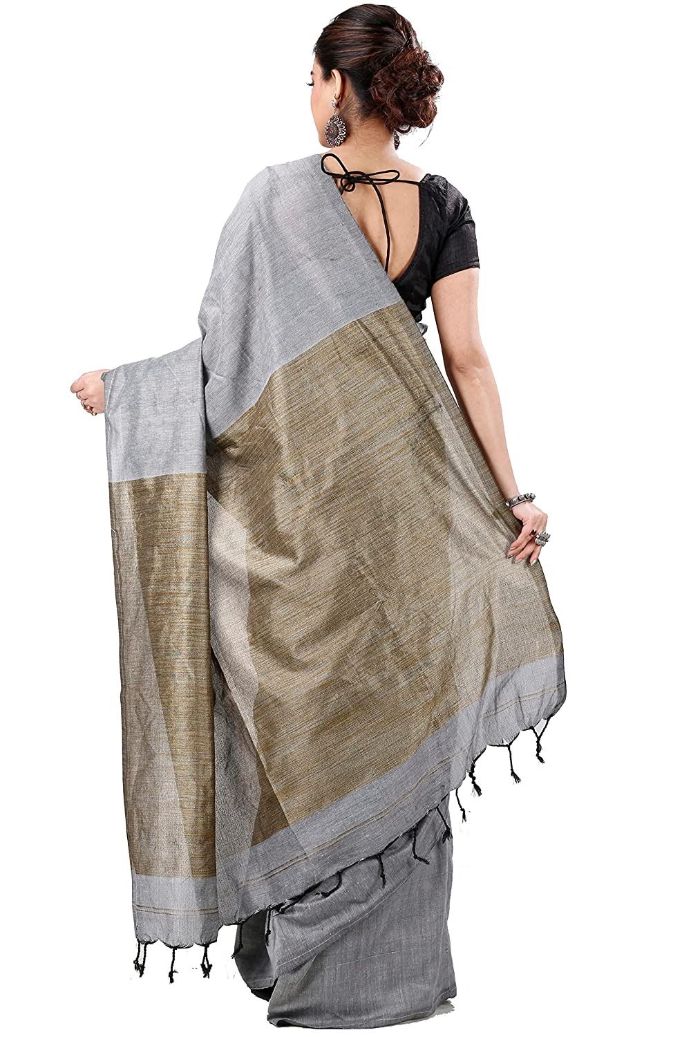 Handloom Solid Color Slab Gichha Pallu Saree - Gray