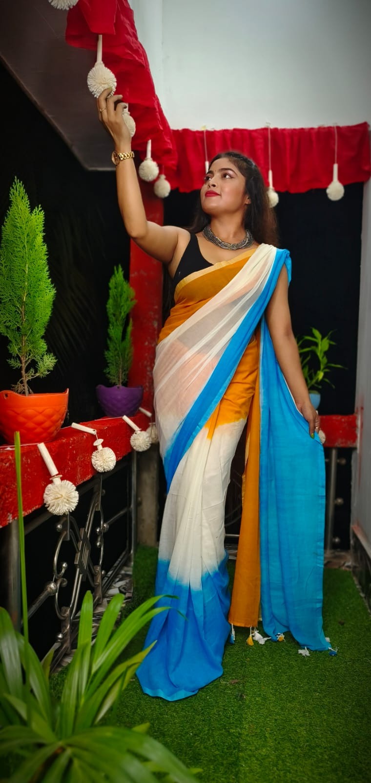 Handloom Mul Cotton 3D Soft Saree - 5.5 Meter, Mul Cotton