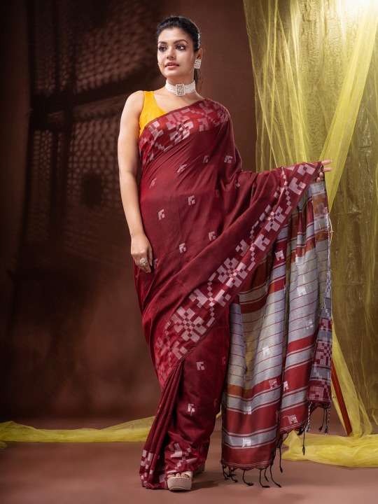 Handloom Woven Border Saree - 6.5 Meter, Brown