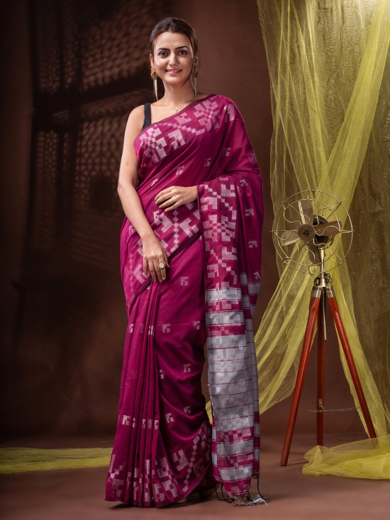 Handloom Woven Border Saree - 6.5 Meter, Hippie Pink