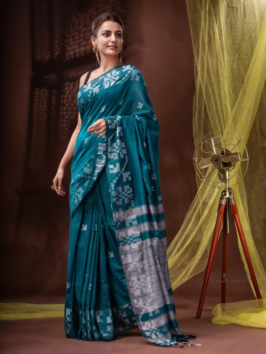 Handloom Woven Border Saree - 6.5 Meter, Sea Green